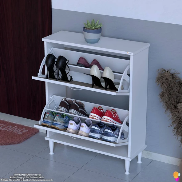 Modilayn UMAY Kapı Önü 72x90x25, 5 cm’ lik 2 Düşer Kapak 4 Göz Bölmeli Ayakkabılık