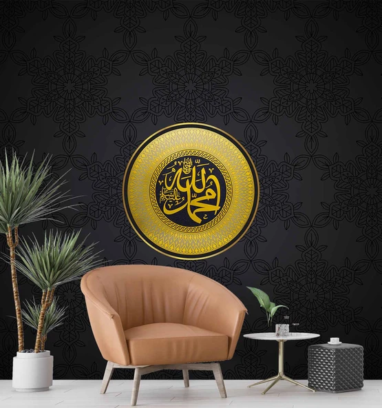 İslami Motifli Mescit Siyah Duvar Kağıdı - Resim 3