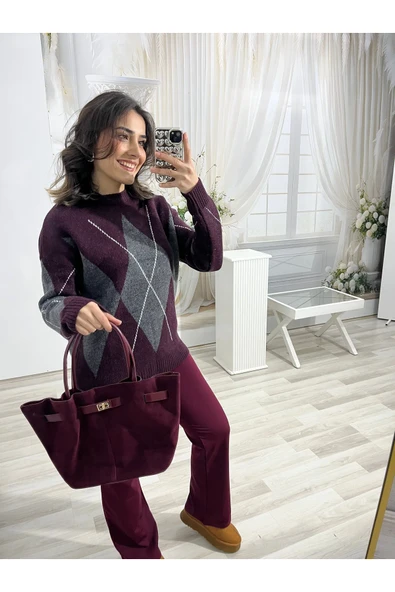 MÜRDÜM BÜYÜK BAKLAVA DESENLİ KAZAK - 3