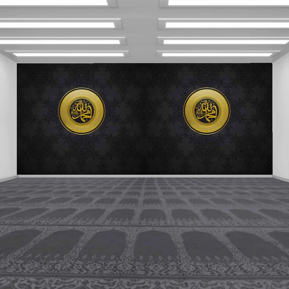 İslami Motifli Mescit Siyah Duvar Kağıdı - Resim 2