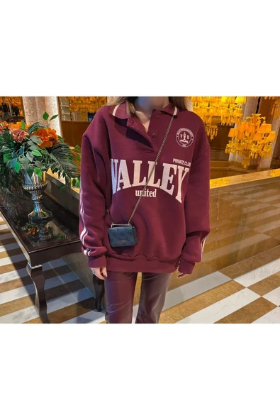 BORDO WALLEY BASKILI SWEATSHİRT