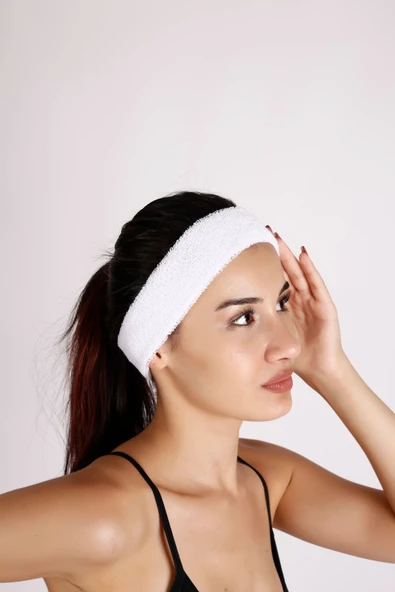 YUKON Beyaz Sporcu Saç Bandı Ter Bandı Bandana Headband - 2