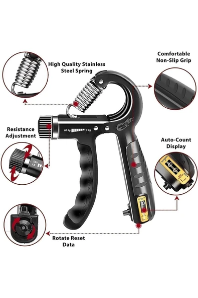 ULTİO SPOR Orijinal Sayaçlı El Yayı 60 Kg - 5 Kg Ayarlanabilir 1 Adet El Yayı Bilek Kas Güçlendirici - 5