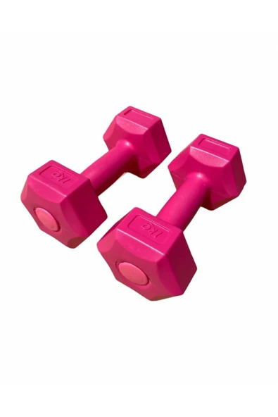 SHOPHANGAR Fuşya Pembe Plastik Köşeli 1kg 2 Adet Mini Plates Fitness Seti Mini Dambıl Seti - 4