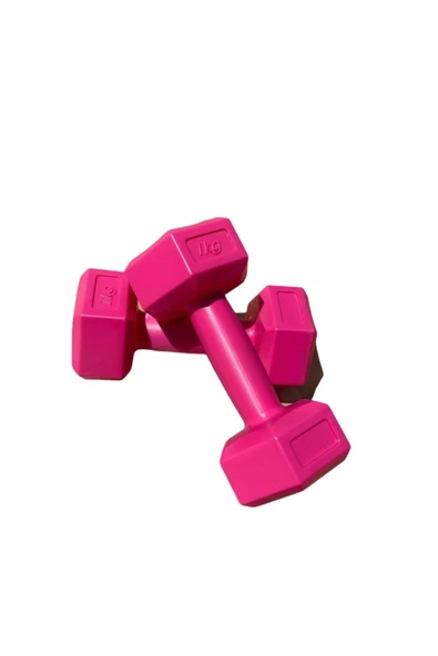 SHOPHANGAR Fuşya Pembe Plastik Köşeli 1kg 2 Adet Mini Plates Fitness Seti Mini Dambıl Seti