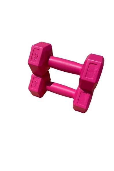 SHOPHANGAR Fuşya Pembe Plastik Köşeli 1kg 2 Adet Mini Plates Fitness Seti Mini Dambıl Seti - 3