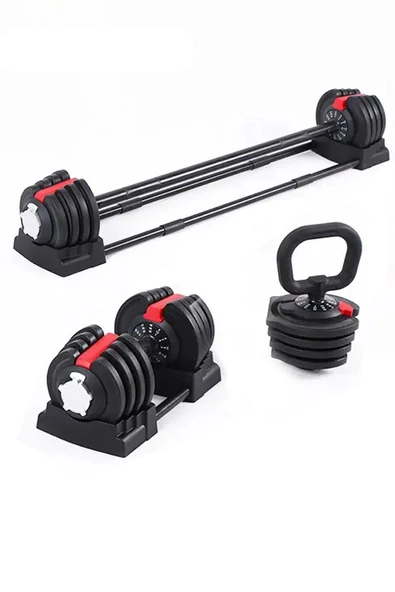 PEKİAL CKSpor Ayarlanabilir 3 In 1 Dumbell Ağırlık Seti Dambıl Halter Set Kettlebell 19-20 Kg CKS171