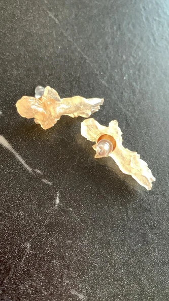 Sedefli Turuncu Renk Melek Şekil Gold Aksesuarlı 3cm Epoksi Küpe El Yapımı Hediyelik - 6
