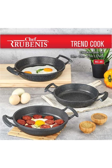 Rubenis Chef Rubenıs Trend Cook 3 Lü Döküm Sahan Seti 18cm-20cm-22cm Siyah Kırçıllı Rc-45