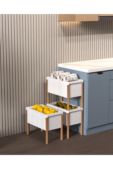 Trendruum Bienwood Bie 7079 Ahşap Ayaklı 3'lü Plastik Çok Amaçlı Dolap (OYUNCAK DOLABI, MUTFAK KİLER DOLABI) - 3