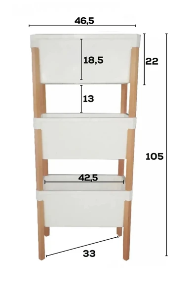 Trendruum Bienwood Bie 7079 Ahşap Ayaklı 3'lü Plastik Çok Amaçlı Dolap (OYUNCAK DOLABI, MUTFAK KİLER DOLABI) - 6