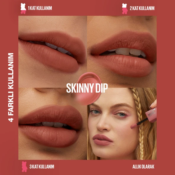 Maybelline New York Super Stay Teddy Tint Uzun Süre Kalıcı Likit Mat Tint 15 Skinny Dip - 2