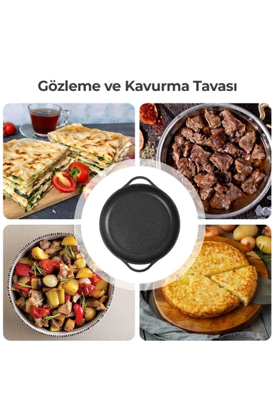 Granit Döküm Kavurma Saç Tavası Balık Tavası, Kavurma Ve Bazlama Tavası Siyah 36 cm, Spatula Hediye - 2