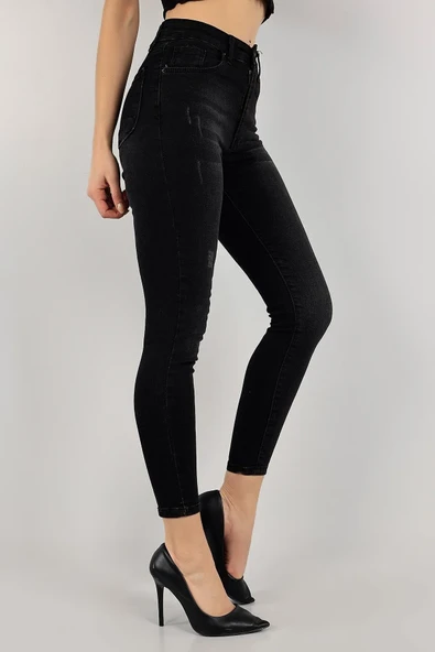 Son Moda Koyu Füme Lazerli Likralı Kot Pantolon - 2