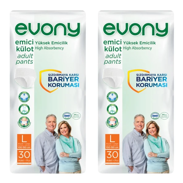Evony Emici Külot Büyük Boy L 30'lu 2 Adet Hasta Bezi