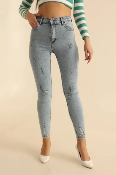 MAVİ LAZERLİ LİKRALI KOT PANTOLON - 2