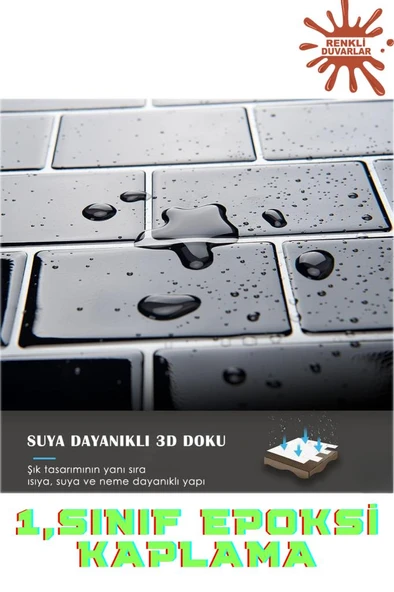 Renkli Duvarlar 30×30cm Siyah Tuğla Epoksi 1 Adet 3D Yapışkanlı Duvar Kaplama Paneli Mutfak Banyo Salon Ofis Döşeme - Resim 3