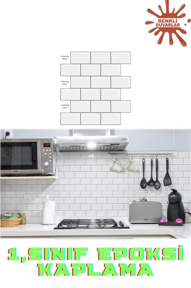Renkli Duvarlar 30×30cm White Stone Epoksi 1 Adet 3D Yapışkanlı Kaplama Duvar Sticker Panel Mutfak Banyo Salon Ofis