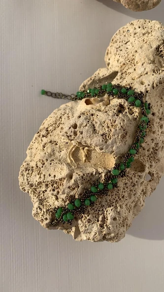 Yeşil Ve Antik Sarı Renkli Boncuk Zikzak Desenli Miyoki Bileklik El Yapımı Hediyelik - 7