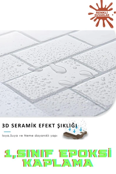 Renkli Duvarlar 30×30cm White Stone Epoksi 1 Adet 3D Yapışkanlı Kaplama Duvar Sticker Panel Mutfak Banyo Salon Ofis - Resim 5