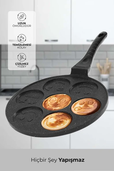 Granit Yüz Emojili Pankek Tava, Gülenyüz Emojili Pankek Tavası 28 Cm SPATULA HEDİYE - 2