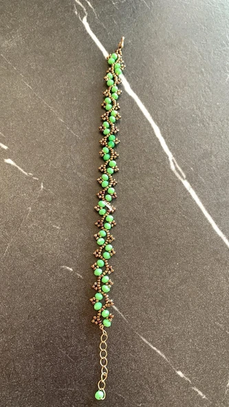 Yeşil Ve Antik Sarı Renkli Boncuk Zikzak Desenli Miyoki Bileklik El Yapımı Hediyelik - 4