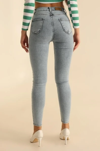 MAVİ LAZERLİ LİKRALI KOT PANTOLON - 3