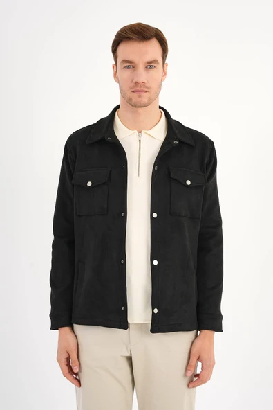 Ringe Erkek Süet Görünümlü Siyah Gömlek Mont - 2