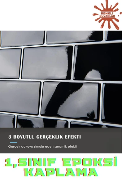 Renkli Duvarlar 30×30cm Siyah Tuğla Epoksi 1 Adet 3D Yapışkanlı Duvar Kaplama Paneli Mutfak Banyo Salon Ofis Döşeme - Resim 5