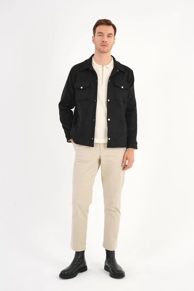 Ringe Erkek Süet Görünümlü Siyah Gömlek Mont - 3