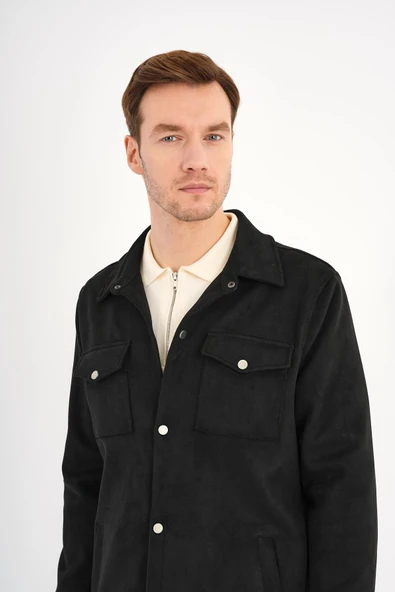 Ringe Erkek Süet Görünümlü Siyah Gömlek Mont - 5