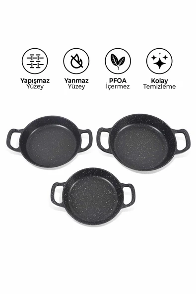 3 Lü Döküm Granit Sahan Seti Tava Seti 19/21/23 Cm - 3