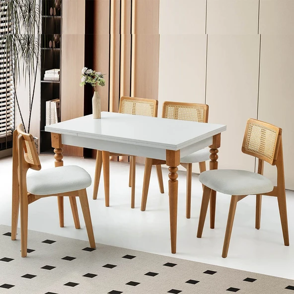 Yanlardan Açılır Smart Masa 4 Adet Kuzey Sandalye Naturel Takım - 6