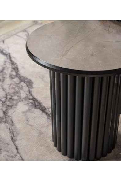 Kagu Boston Mdf 3'lü Sehpa Yuvarlak Ahşap ve Metal Ayak - 5