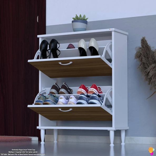 Modilayn UMAY Kapı Önü 72 x 90 x 25, 5 cm’ lik 2 Düşer Kapak 4 Göz Bölmeli Ayakkabılık - 3