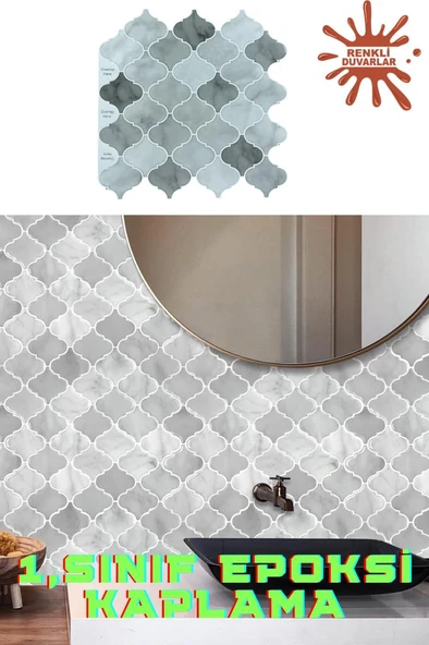 Renkli Duvarlar 30×30cm Arabesk Çini Epoksi 1 Adet 3D Yapışkanlı Duvar Kaplama Paneli Mutfak Banyo Salon Ofis Döşeme - Resim 3