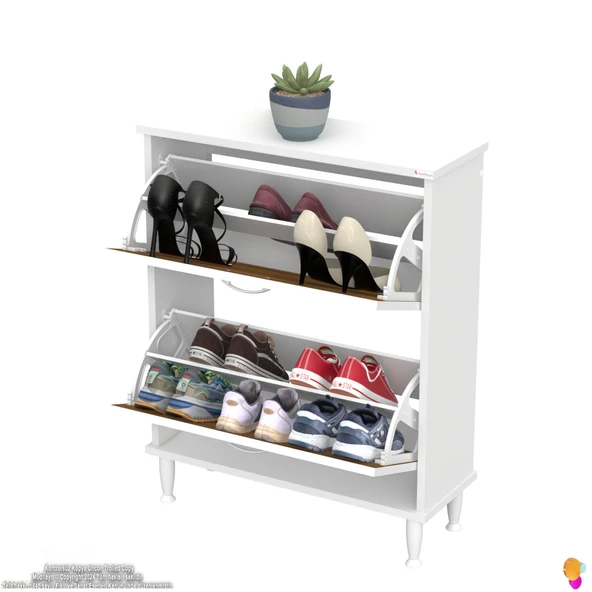 Modilayn UMAY Kapı Önü 72 x 90 x 25, 5 cm’ lik 2 Düşer Kapak 4 Göz Bölmeli Ayakkabılık - 5