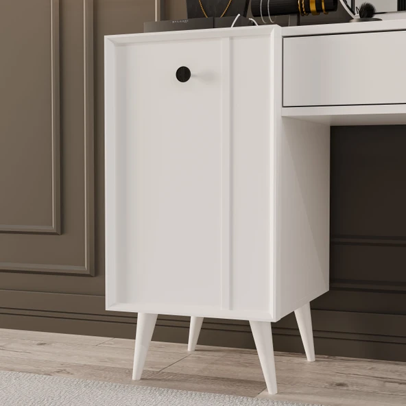 2240 LOVE AYNALI (AHŞAP AYAKLI) MDF PROFİL ÇERÇEVELİ ÇEKMECELİ - KAPAKLI 120 CM MAKYAJ MASASI BEYAZ - 4