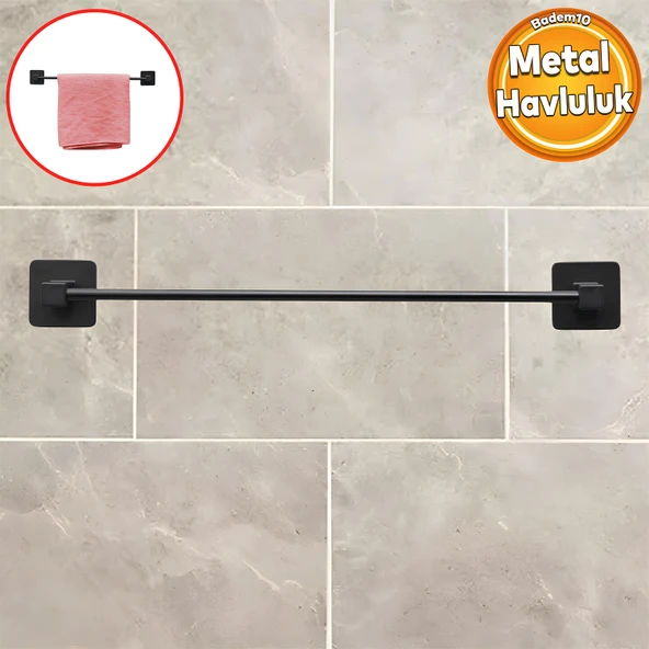 Havluluk Yapışkanlı Metal Siyah Banyo Lavabo Mutfak Uzun Kağıt Bez Havlu Askısı Kağıtlık 39 cm