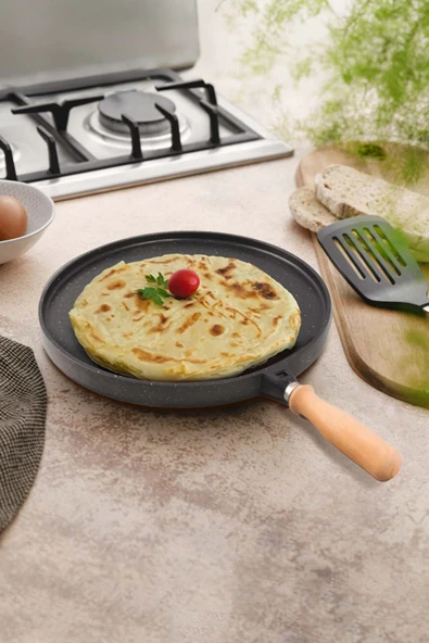 Tek Taraflı Döküm Granit Gözleme Bazlama Tavası Tek Taraflı 36 cm, Spatula Hediye - 2