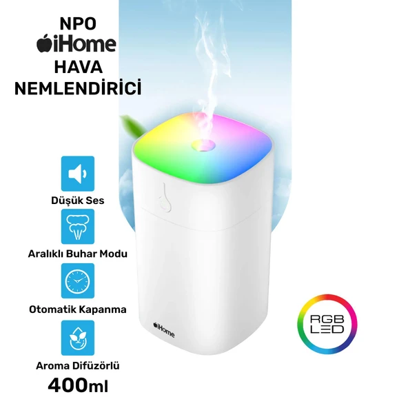 NPO iHome NPD09B RGB Renkli Aromaterapi Difüzör ve Ultrasonik Hava Nemlendirici Buhar Makinesi - 2