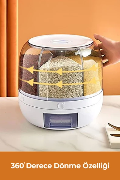 6 Kg Kapasiteli Gıda Ve Bakliyat, 6 Gözlü, 360 Derece Dönebilen, Baharat Kaşığı Ve Nihale Hediye - 3