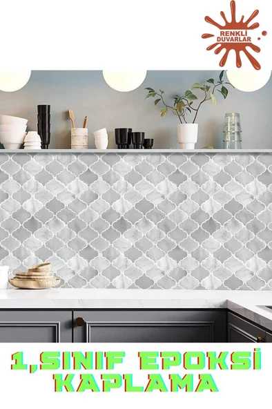 Renkli Duvarlar 30×30cm Arabesk Çini Epoksi 1 Adet 3D Yapışkanlı Duvar Kaplama Paneli Mutfak Banyo Salon Ofis Döşeme ürün görseli