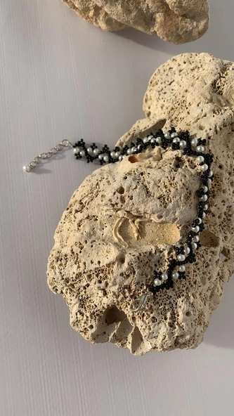 Siyah Beyaz Renkli Boncuk Zikzak Desenli Miyoki Bileklik El Yapımı Hediyelik - 7