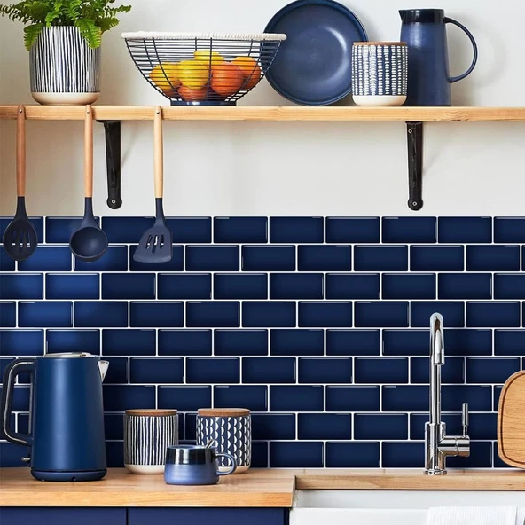 Renkli Duvarlar 30×30cm Safir Tuğla Epoksi 1 Adet 3D Yapışkanlı Duvar Kaplama Paneli Mutfak Banyo Salon Ofis Döşeme - Resim 4