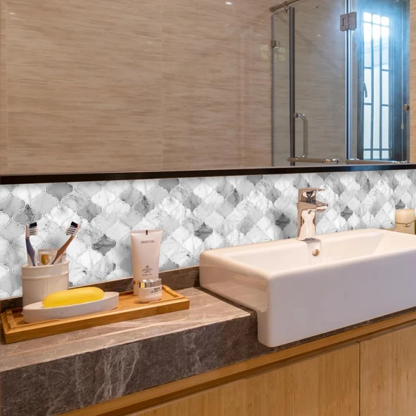 Renkli Duvarlar 30×30cm Arabesk Çini Epoksi 1 Adet 3D Yapışkanlı Duvar Kaplama Paneli Mutfak Banyo Salon Ofis Döşeme - Resim 7