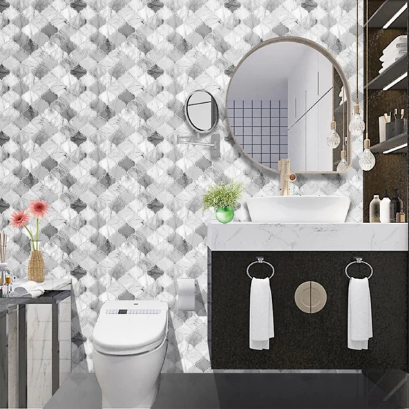 Renkli Duvarlar 30×30cm Arabesk Çini Epoksi 1 Adet 3D Yapışkanlı Duvar Kaplama Paneli Mutfak Banyo Salon Ofis Döşeme - Resim 8