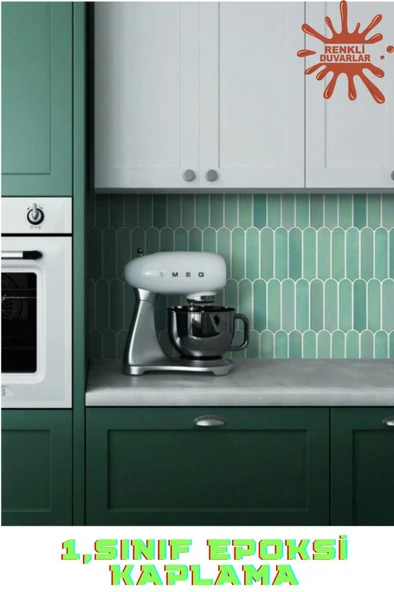 Renkli Duvarlar 30×30cm Sütun Yeşil Epoksi 1 Adet 3D Yapışkanlı Duvar Kaplama Paneli Mutfak Banyo Salon Ofis Döşeme - 3