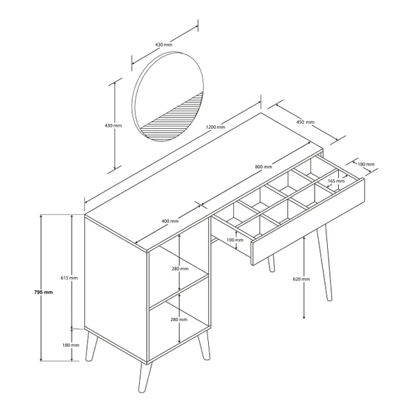 2240 LOVE AYNALI (AHŞAP AYAKLI) MDF PROFİL ÇERÇEVELİ ÇEKMECELİ - KAPAKLI 120 CM MAKYAJ MASASI BEYAZ - 5