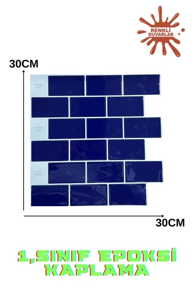 Renkli Duvarlar 30×30cm Safir Tuğla Epoksi 1 Adet 3D Yapışkanlı Duvar Kaplama Paneli Mutfak Banyo Salon Ofis Döşeme - Resim 3
